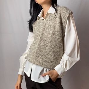 Beige mixed threads wool blend sweater vest
